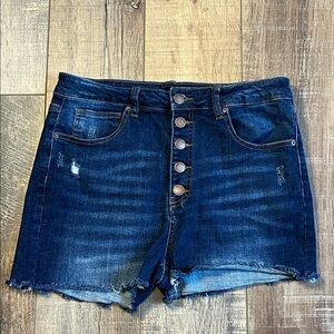 Dark Blue High-Rise Button-Front Jean Shorts